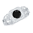 Natural Black Spinel Retro Engagement Ring with Diamond AAA - Rosec Jewels