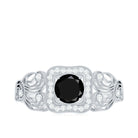 Natural Black Spinel Retro Engagement Ring with Diamond AAA - Rosec Jewels