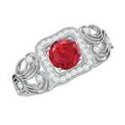 Rosec Jewels-Certified Lab Created Ruby Antique Engagement Ring with Diamond