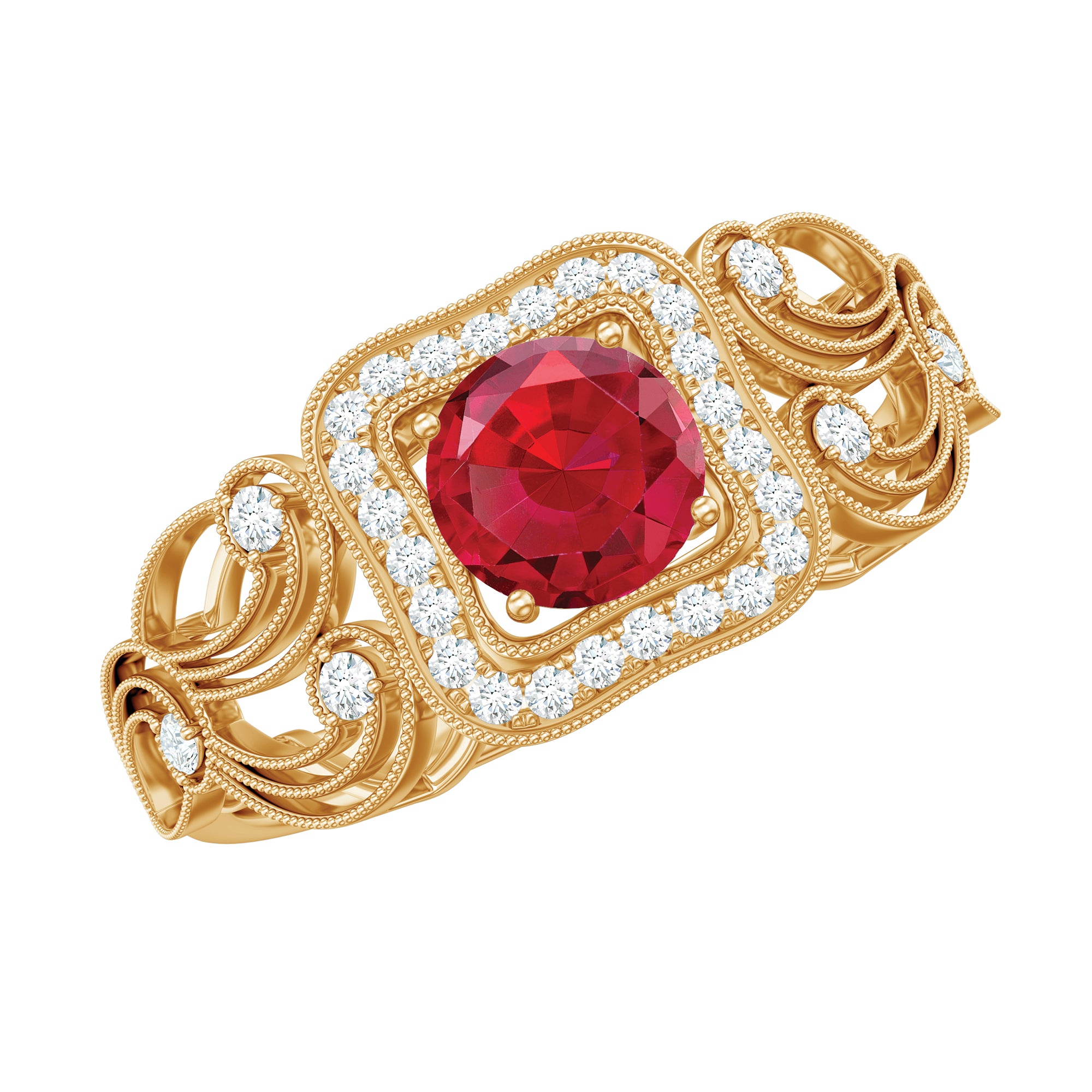 Rosec Jewels-Certified Lab Created Ruby Antique Engagement Ring with Diamond