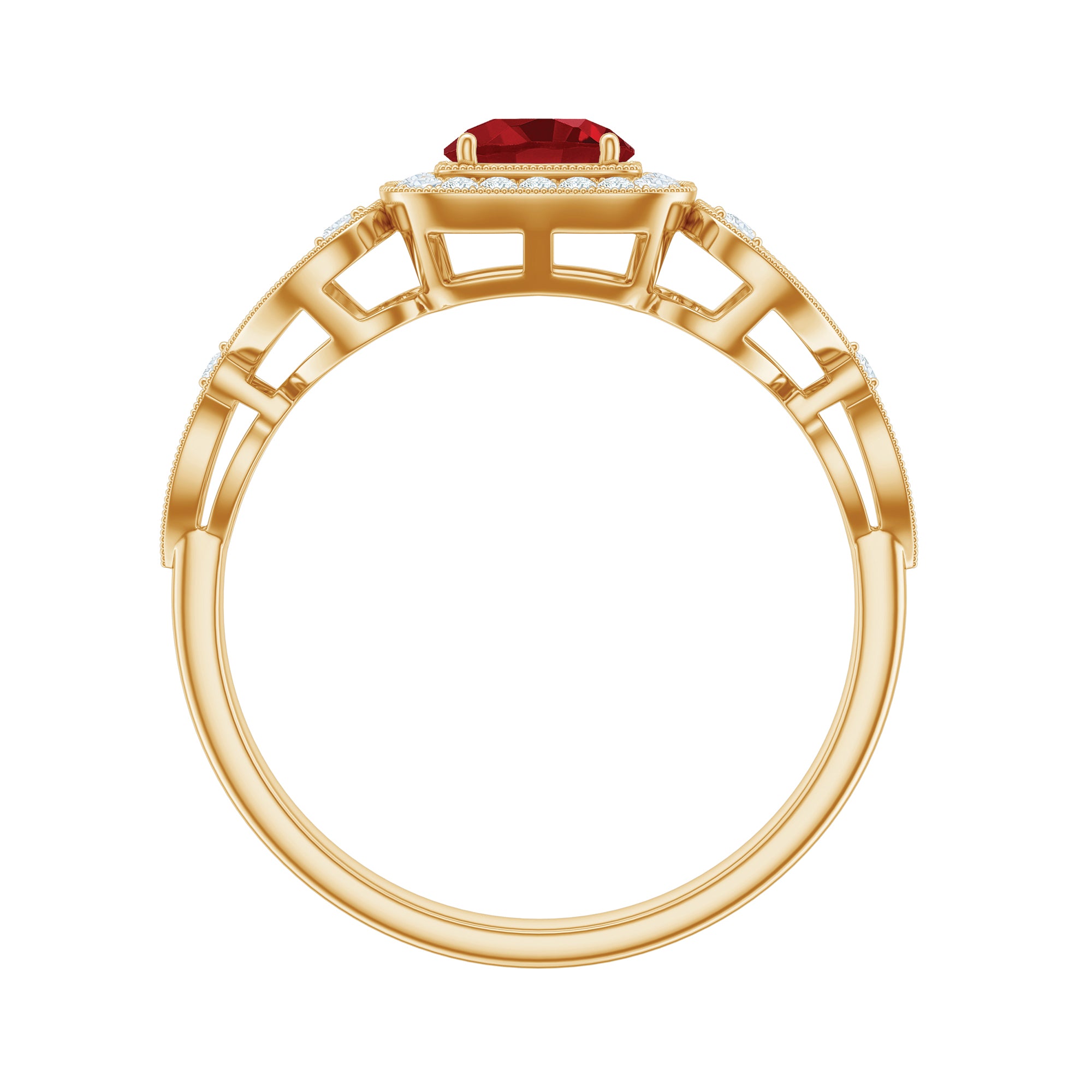 Rosec Jewels-Certified Lab Created Ruby Antique Engagement Ring with Diamond