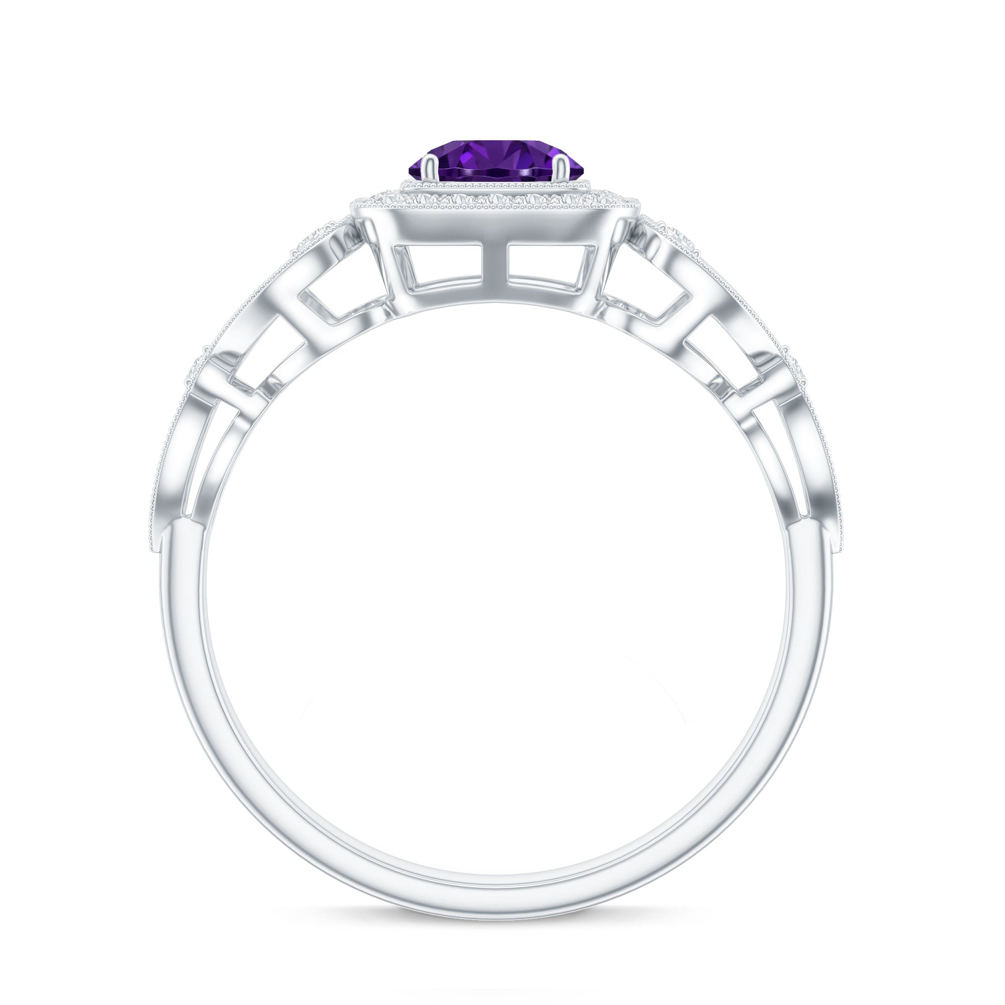 Vintage Inspired Real Amethyst Engagement Ring with Diamond AAA - Rosec Jewels