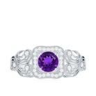 Vintage Inspired Real Amethyst Engagement Ring with Diamond AAA - Rosec Jewels