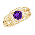 Vintage Inspired Real Amethyst Engagement Ring with Diamond AAA - Rosec Jewels