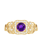 Vintage Inspired Real Amethyst Engagement Ring with Diamond AAA - Rosec Jewels