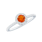 Round Fire Opal Minimal Engagement Ring with Diamond AAA - Rosec Jewels