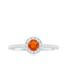 Round Fire Opal Minimal Engagement Ring with Diamond AAA - Rosec Jewels