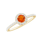 Round Fire Opal Minimal Engagement Ring with Diamond AAA - Rosec Jewels