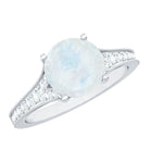 Designer Moonstone Engagement Ring with Diamond Side Stones AAA - Rosec Jewels