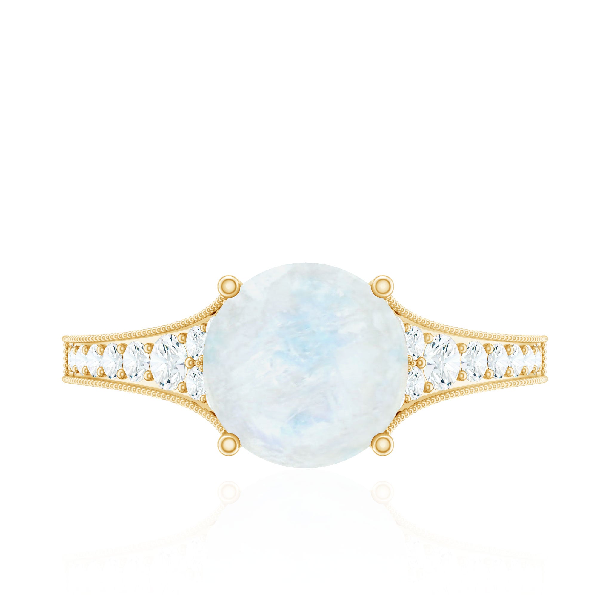 Rosec Jewels-Designer Moonstone Engagement Ring with Diamond Side Stones
