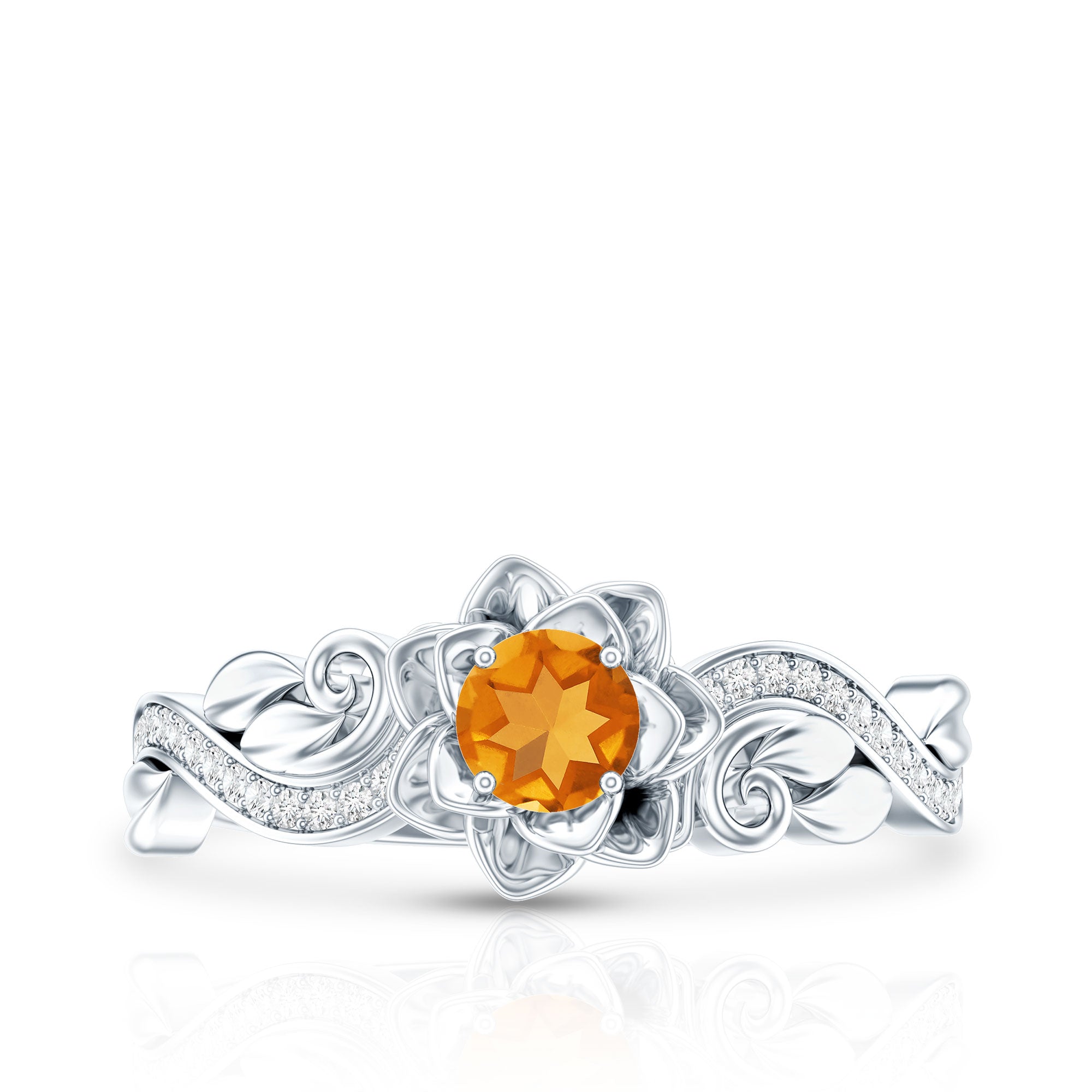 Rosec Jewels-Nature Inspired Citrine Flower Engagement Ring with Diamond