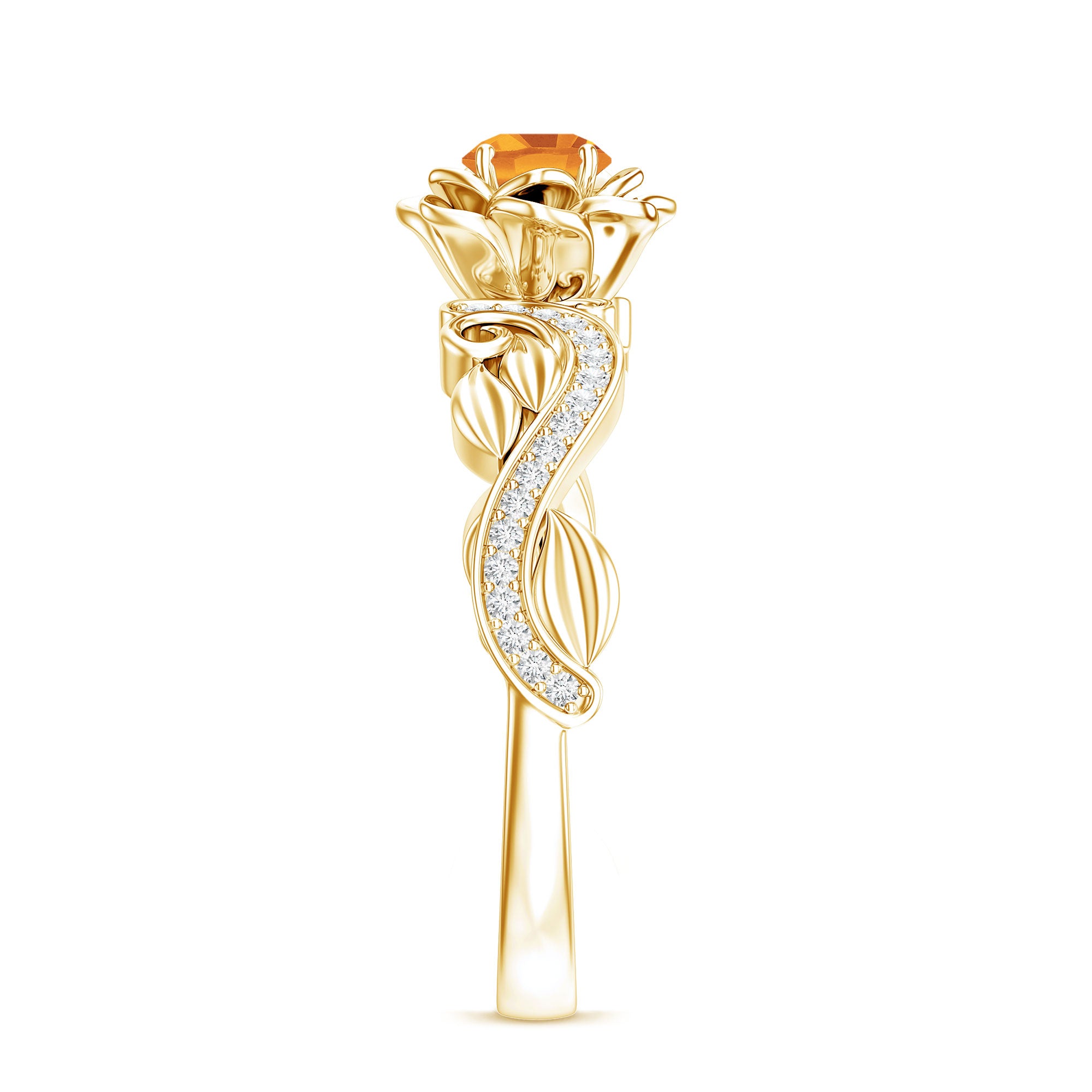 Rosec Jewels-Nature Inspired Citrine Flower Engagement Ring with Diamond