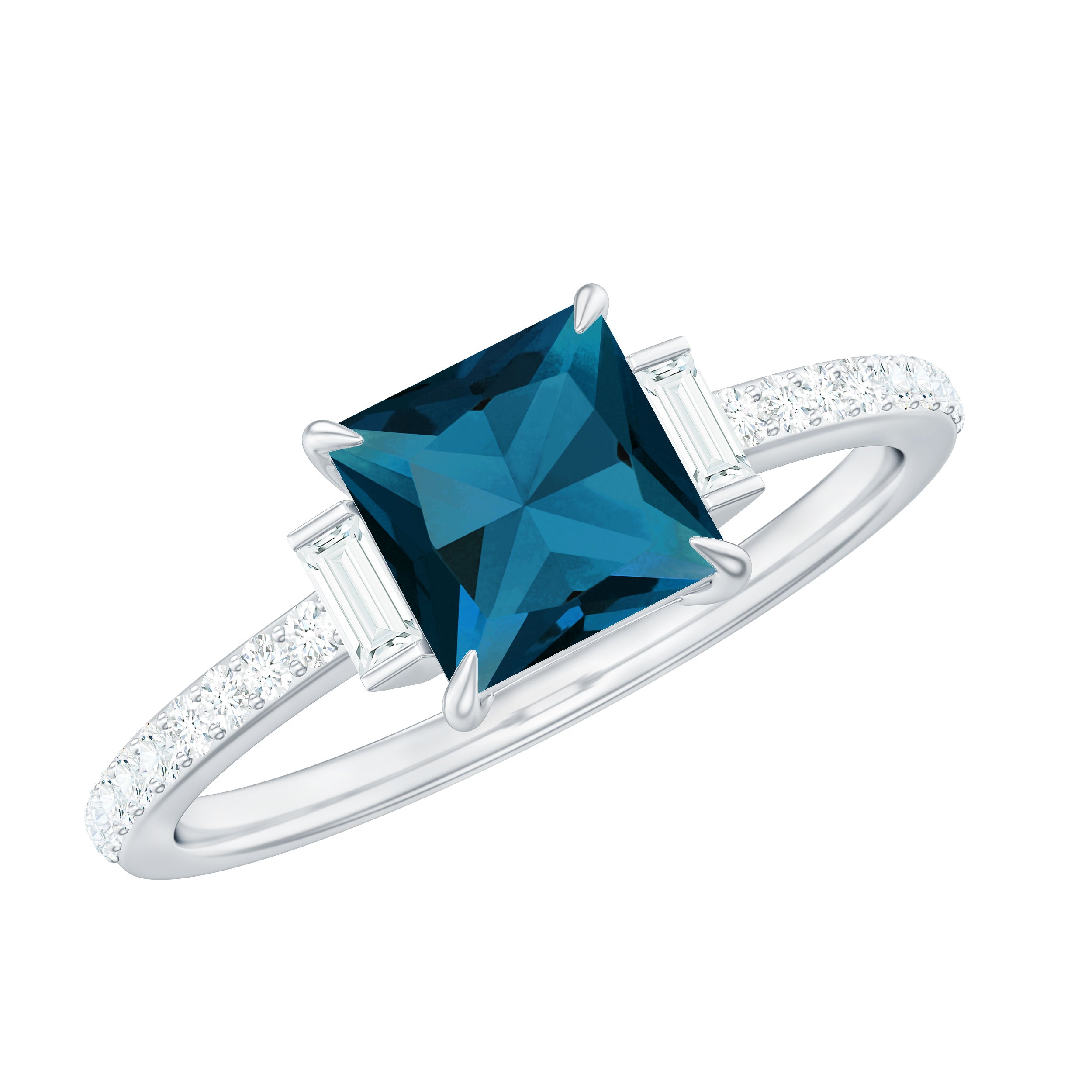 6mm Princess Cut London Blue Topaz Classic Engagement Ring with Diamond