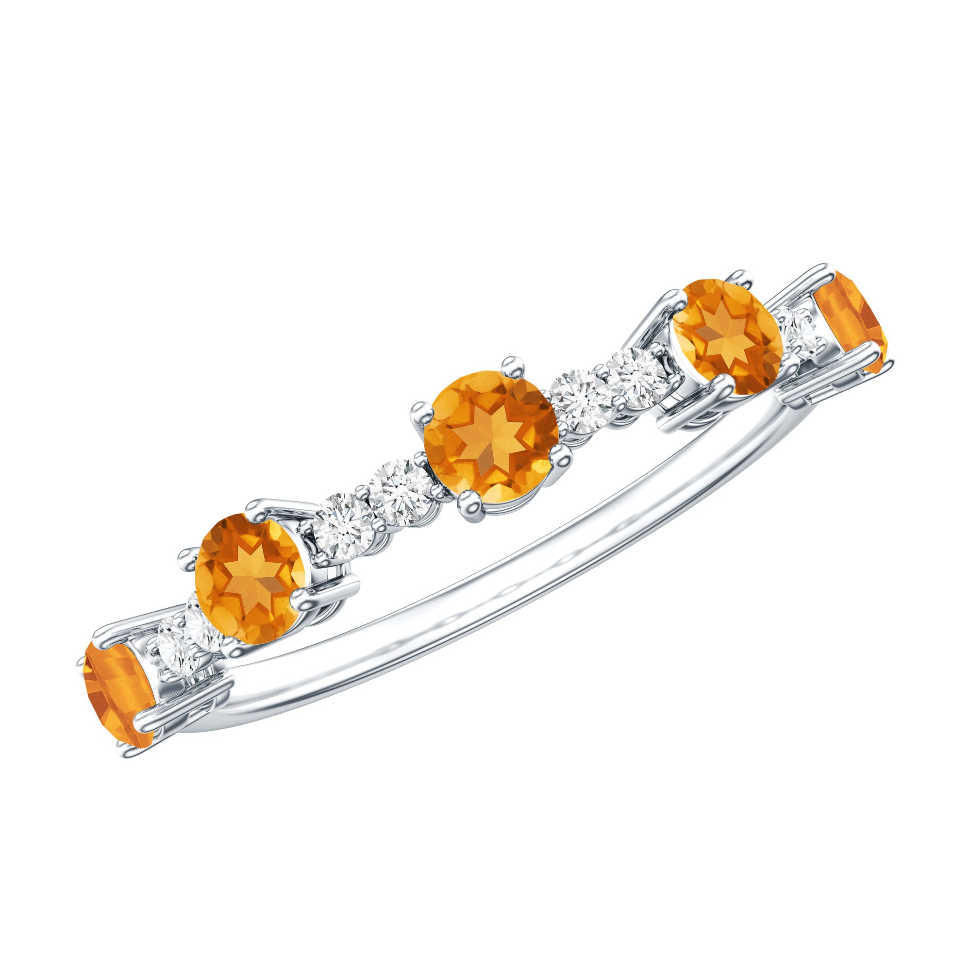 Natural Citrine Diamond Half Eternity Ring for Anniversary AAA - Rosec Jewels