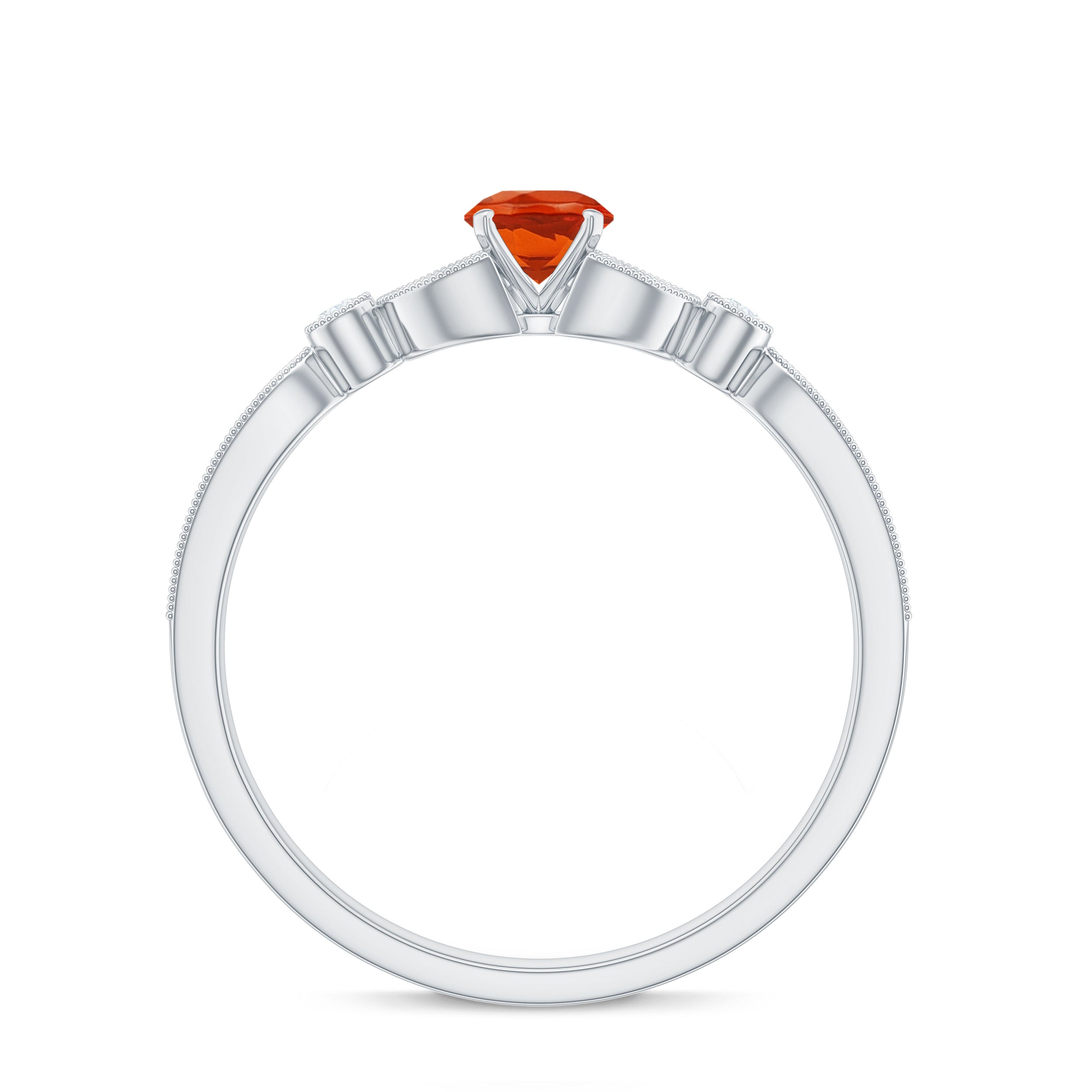 Minimal Fire Opal and Diamond Promise Ring AAA - Rosec Jewels