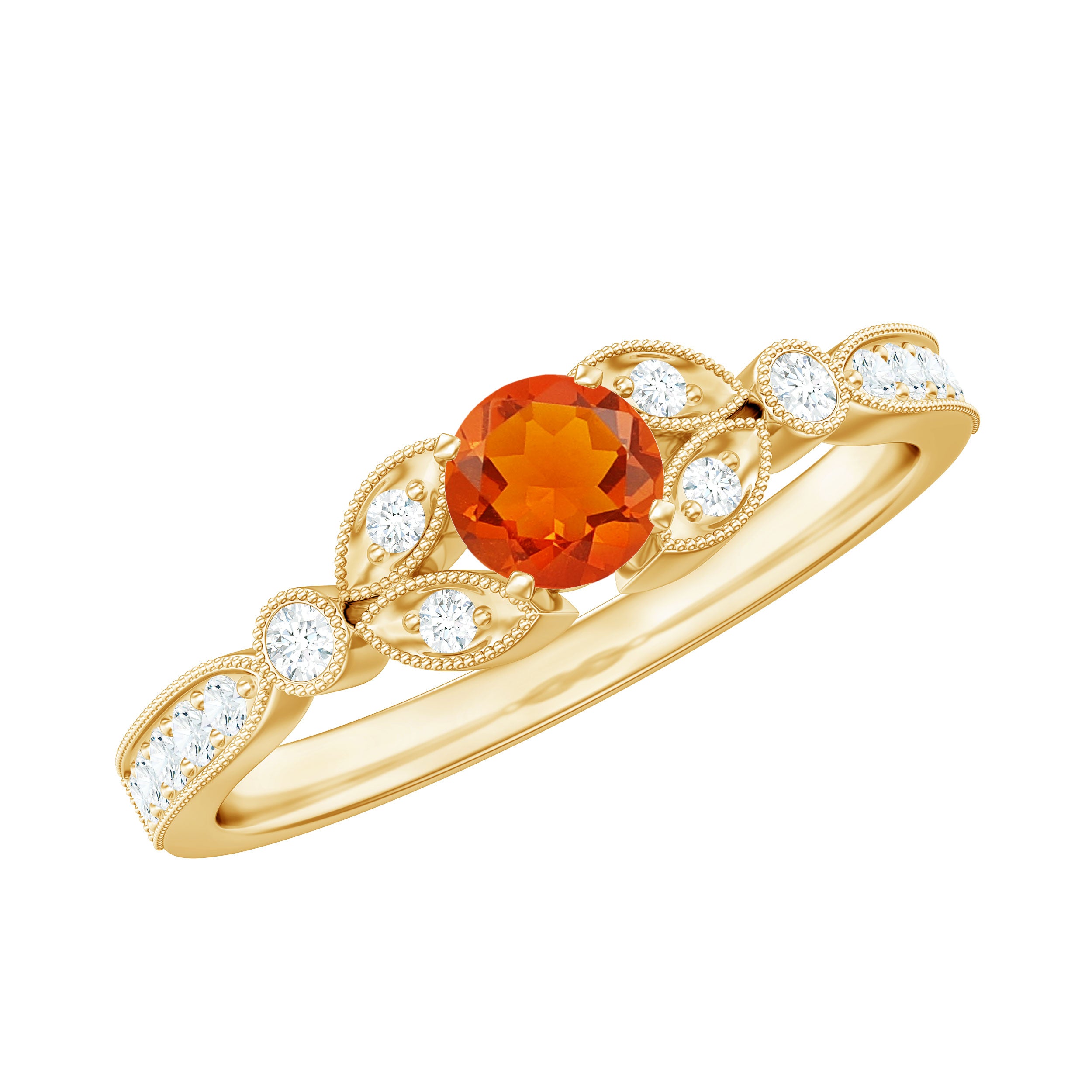 Minimal Fire Opal and Diamond Promise Ring AAA - Rosec Jewels