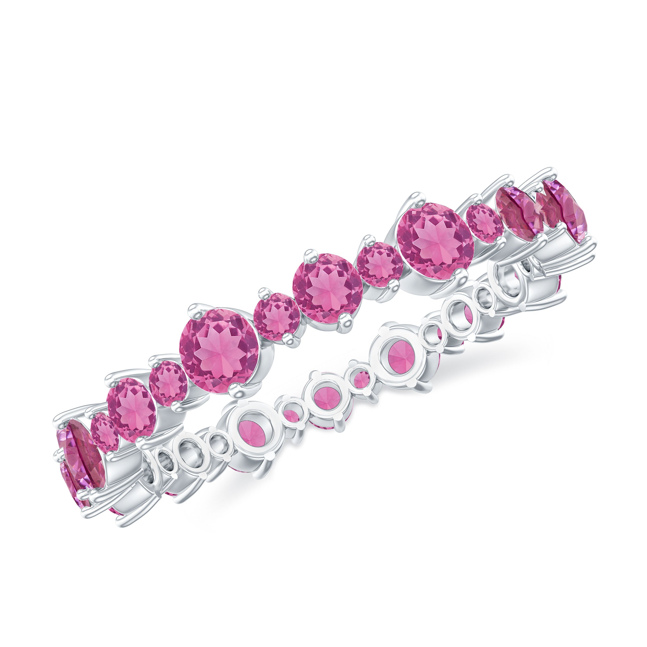 Natural Pink Tourmaline Round Eternity Band Ring Pink Tourmaline - ( AAA ) - Quality - Rosec Jewels