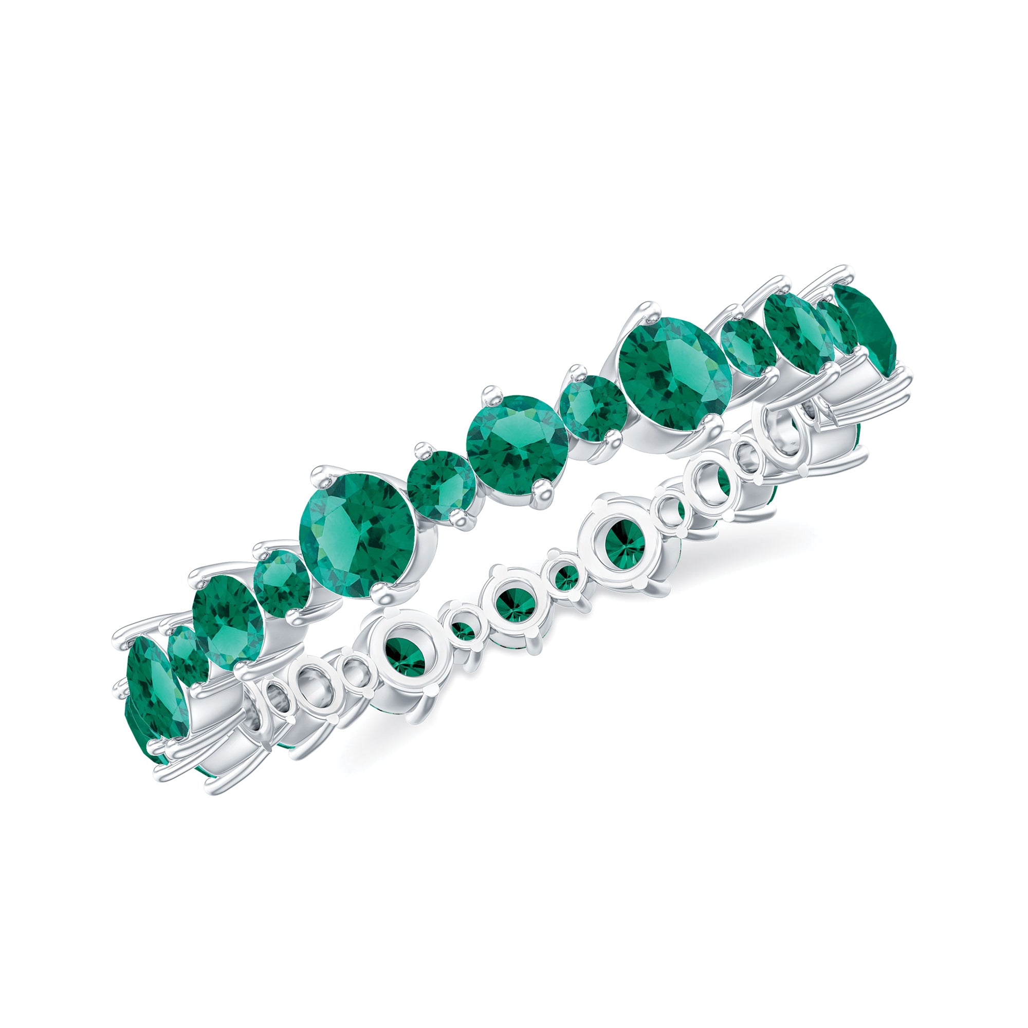 Certified Lab Grown Emerald Round Eternity Band Ring Lab Created Emerald - ( AAAA ) - Quality - Rosec Jewels