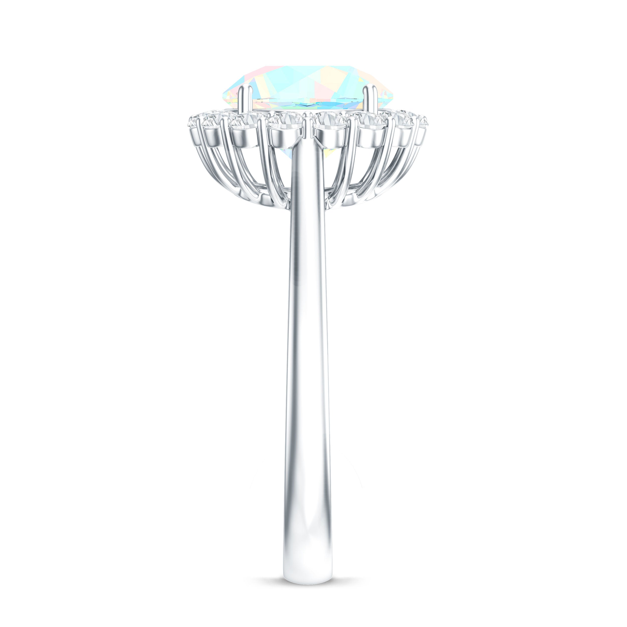 Certified Real 8mm Ethiopian Rainbow Opal Engagement Ring with Diamond Halo AAA - Rosec Jewels