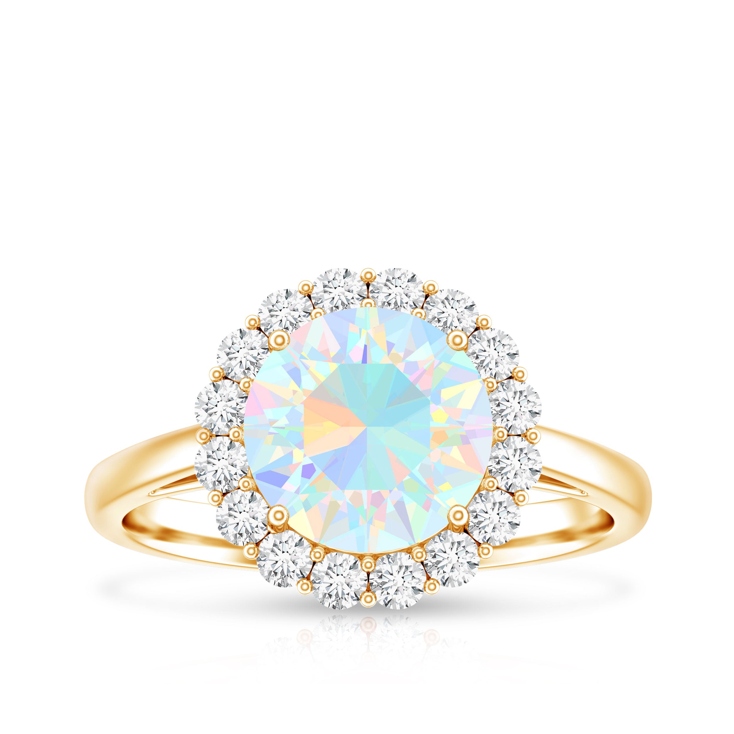 Certified Real 8mm Ethiopian Rainbow Opal Engagement Ring with Diamond Halo AAA - Rosec Jewels