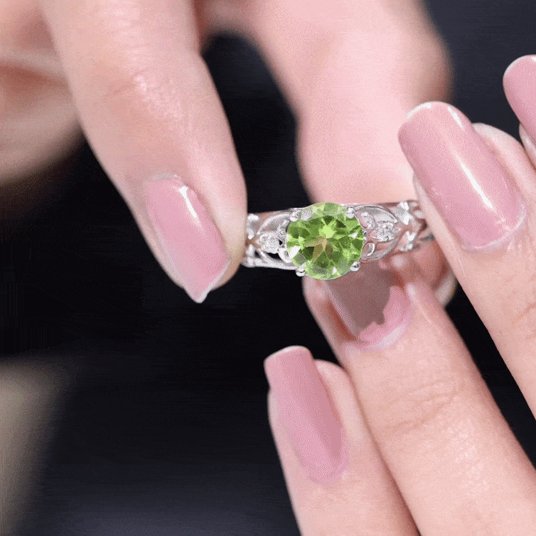 Antique Inspired 2 Carat Peridot Engagement Ring with Diamond AAA - Rosec Jewels