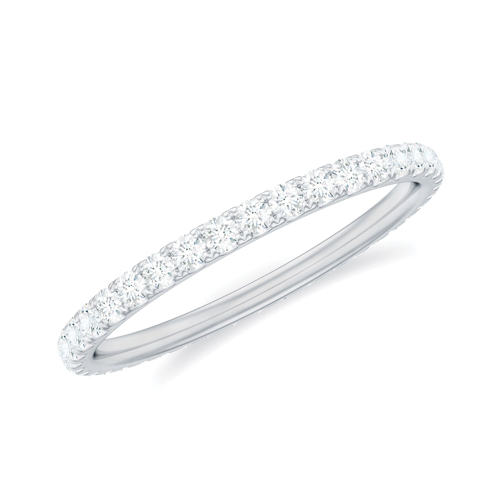 Minimal Stackable Band Ring with Pave Set Moissanite Moissanite - ( D-VS1 ) - Color and Clarity - Rosec Jewels
