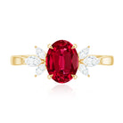 2 CT Claw Set Oval Created Ruby Solitaire and Marquise Diamond Trio Ring AAAA - Rosec Jewels