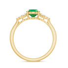 Natural 6X8MM Oval Emerald Engagement Ring with Diamond Trio AAA - Rosec Jewels