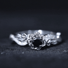 Real Black Spinel Blooming Flower Engagement Ring with Diamond AAA - Rosec Jewels