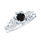 Real Black Spinel Blooming Flower Engagement Ring with Diamond AAA - Rosec Jewels