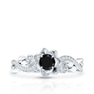 Real Black Spinel Blooming Flower Engagement Ring with Diamond AAA - Rosec Jewels