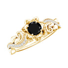 Real Black Spinel Blooming Flower Engagement Ring with Diamond AAA - Rosec Jewels