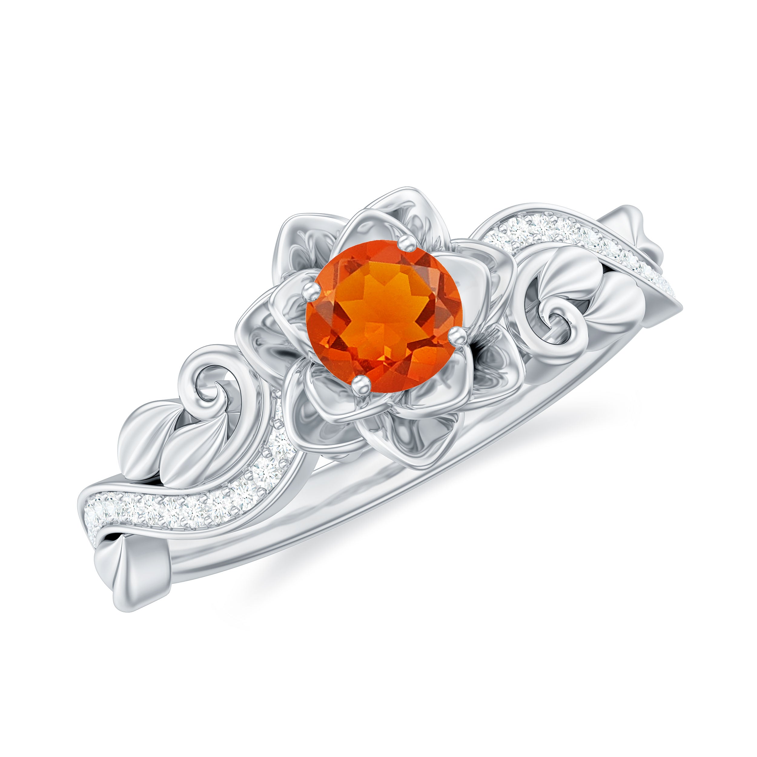 Flower Inspired Fire Opal and Diamond Engagement Ring Fire Opal - ( AAA ) - Quality - Rosec Jewels