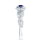 Rosec Jewels-Rose Flower Engagement Ring with Genuine Blue Sapphire and Diamond