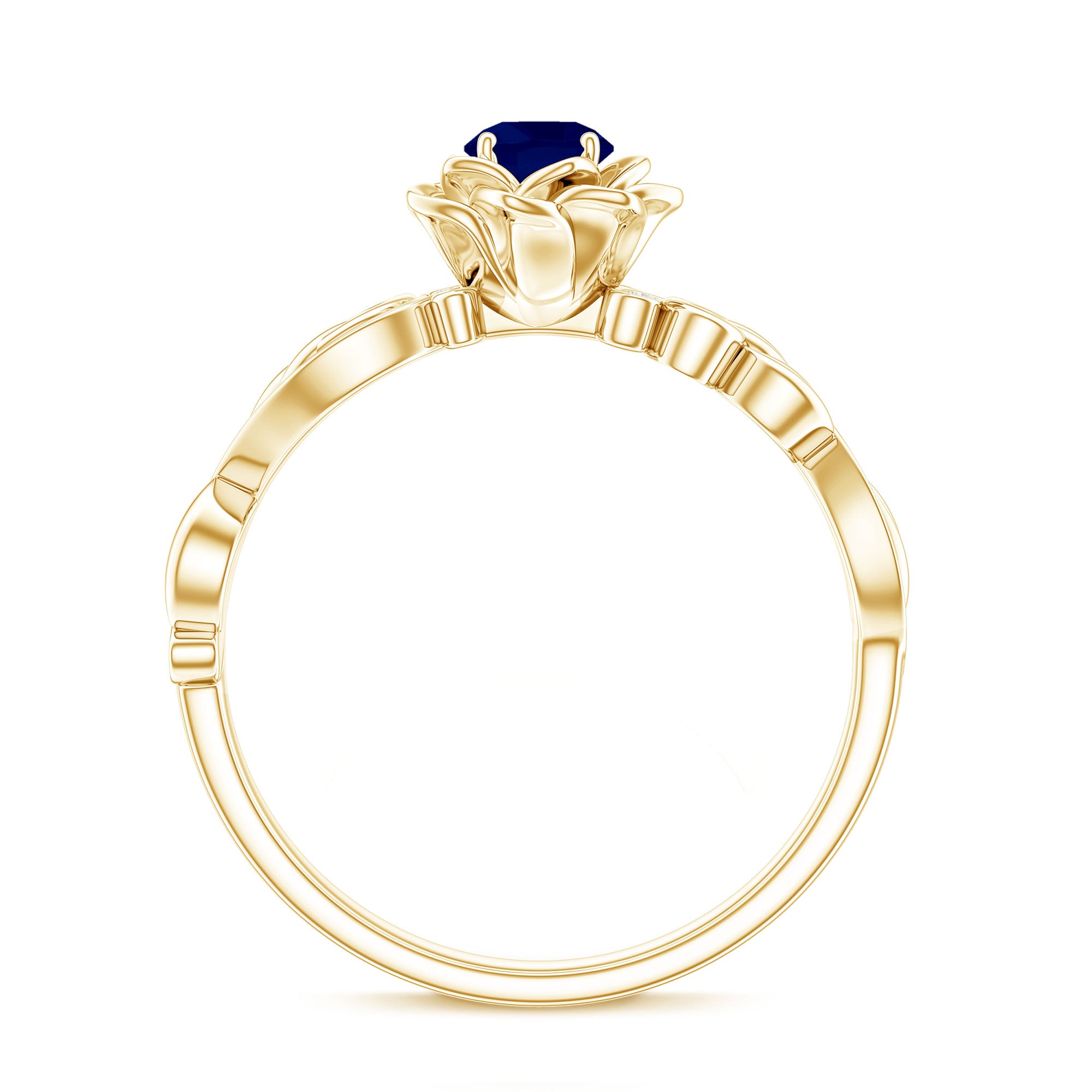 Rosec Jewels-Rose Flower Engagement Ring with Genuine Blue Sapphire and Diamond