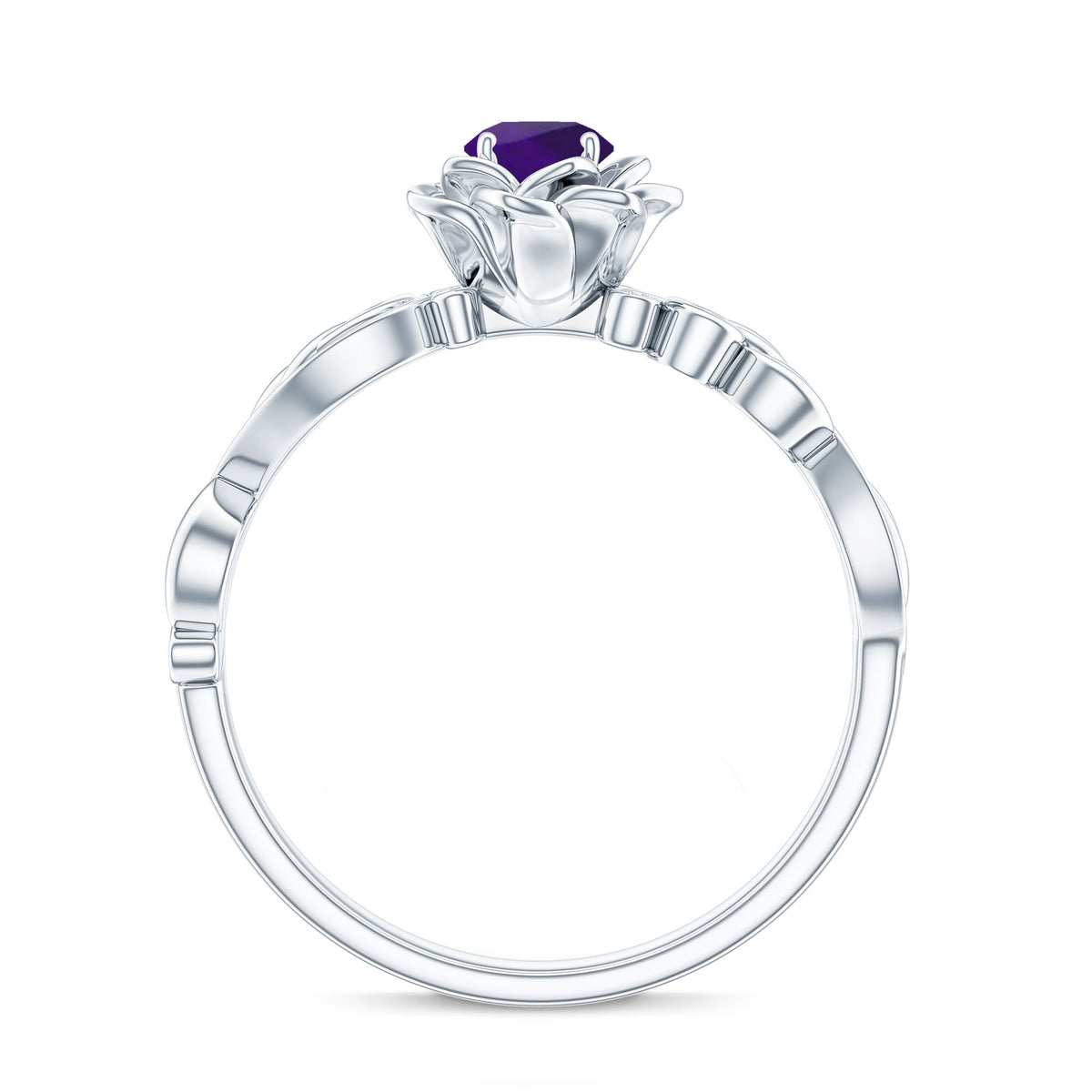 Real Amethyst Nature Inspired Engagement Ring With Diamond AAA - Rosec Jewels