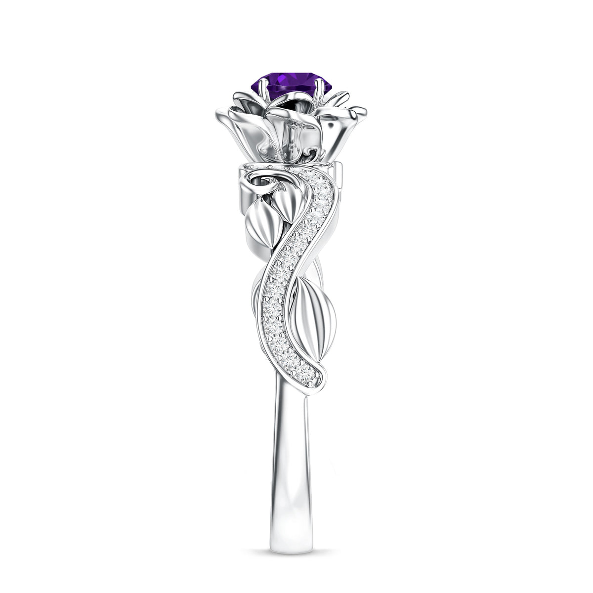 Real Amethyst Nature Inspired Engagement Ring With Diamond AAA - Rosec Jewels