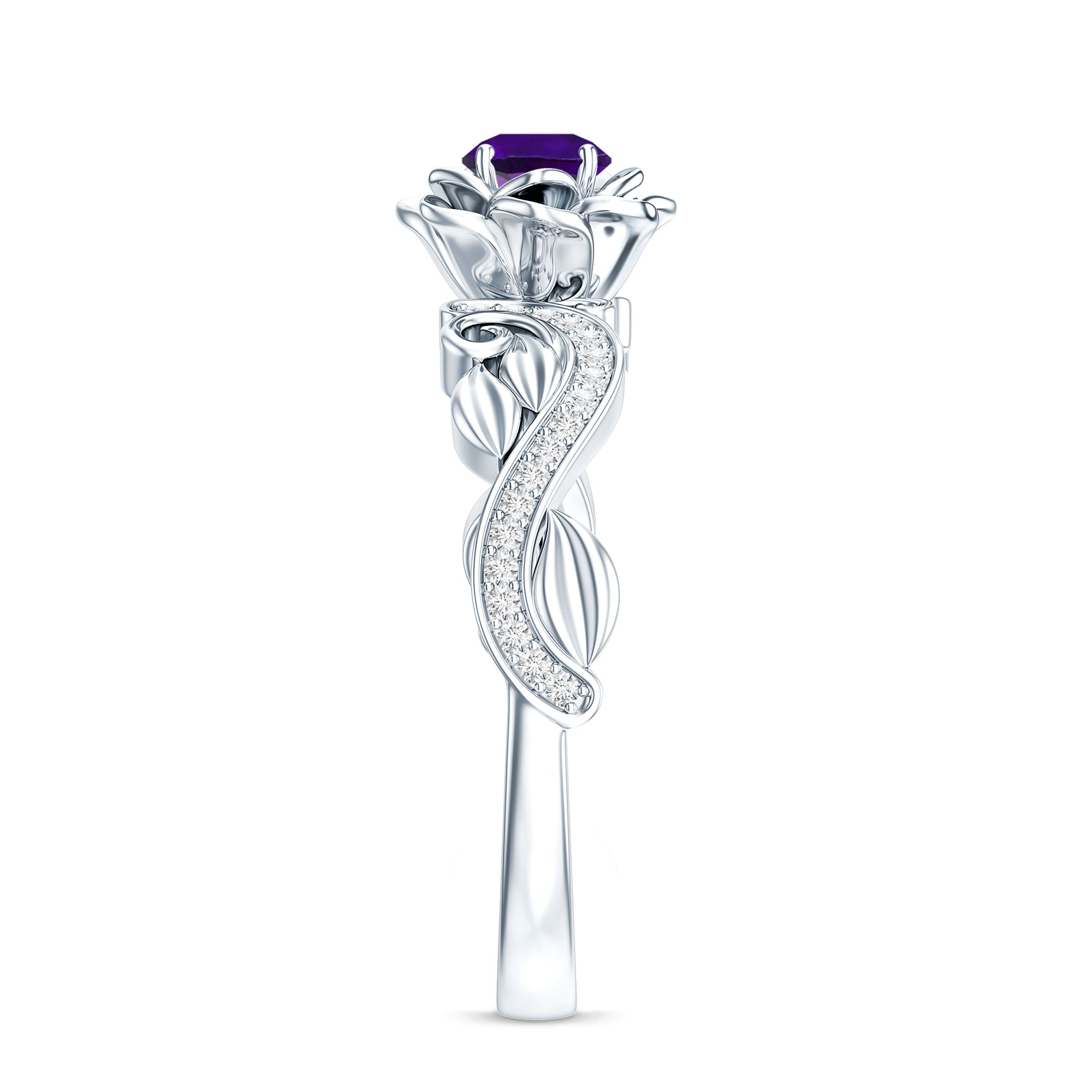 Rosec Jewels-1/2 CT Floral Inspired Amethyst and Diamond Engagement Ring