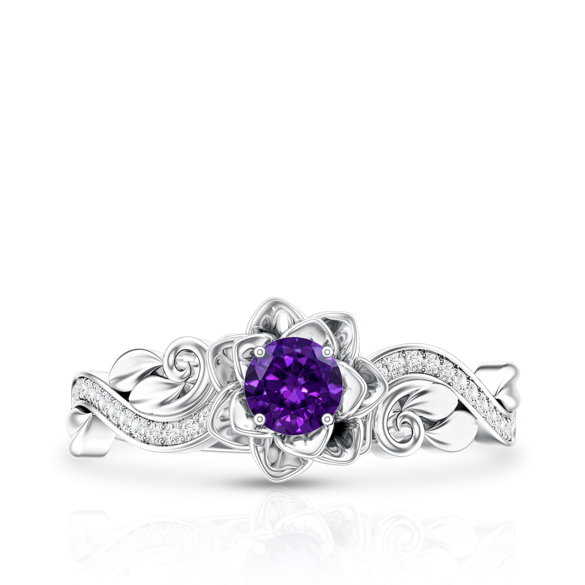 Real Amethyst Nature Inspired Engagement Ring With Diamond AAA - Rosec Jewels