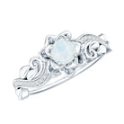 Natural Moonstone Rose Flower Engagement Ring With Diamond AAA - Rosec Jewels