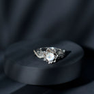 Natural Moonstone Rose Flower Engagement Ring With Diamond AAA - Rosec Jewels