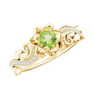 Genuine Peridot and Diamond Flower Inspired Engagement Ring AAA - Rosec Jewels