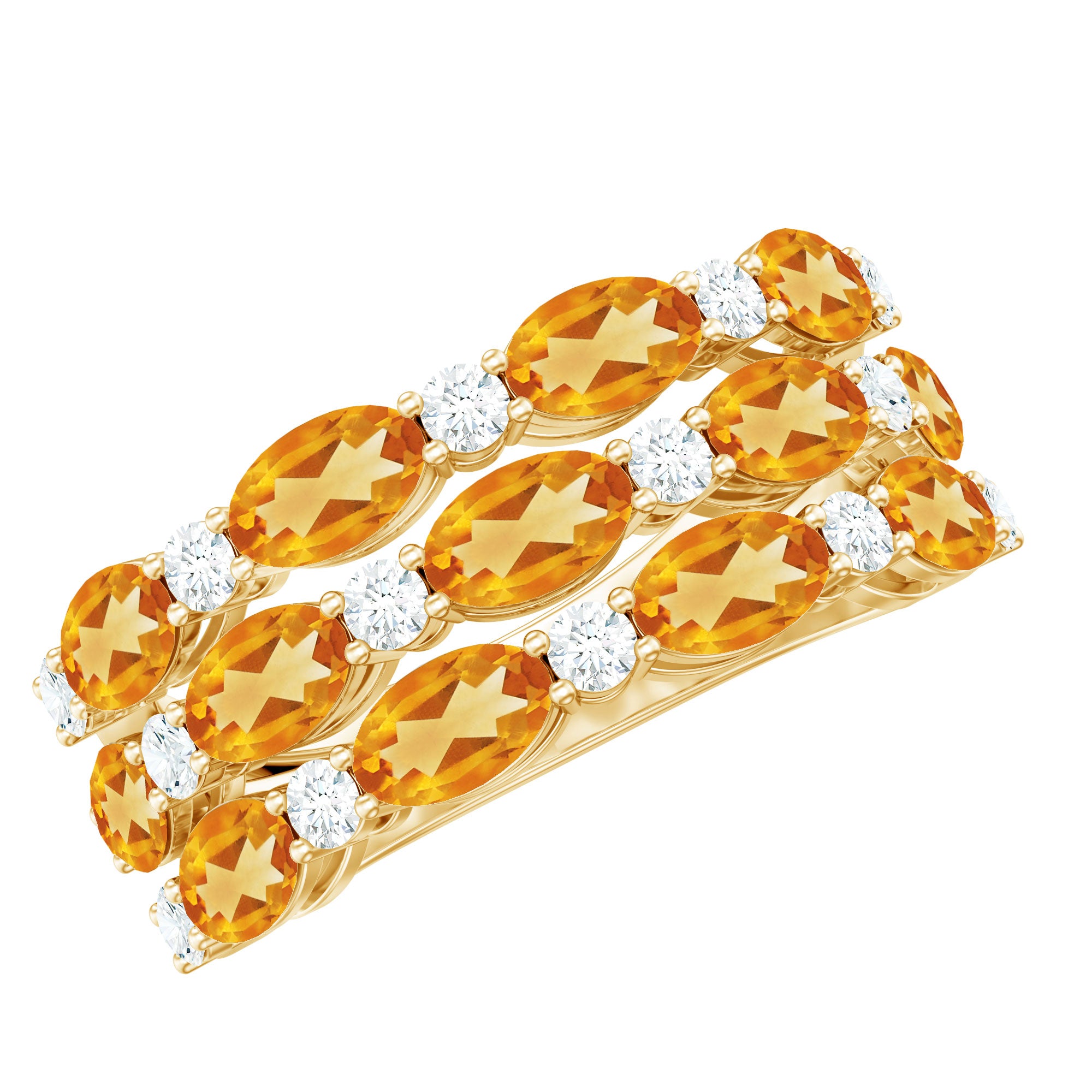 Certified Citrine Wide Wedding Band in Gold Plated Silver