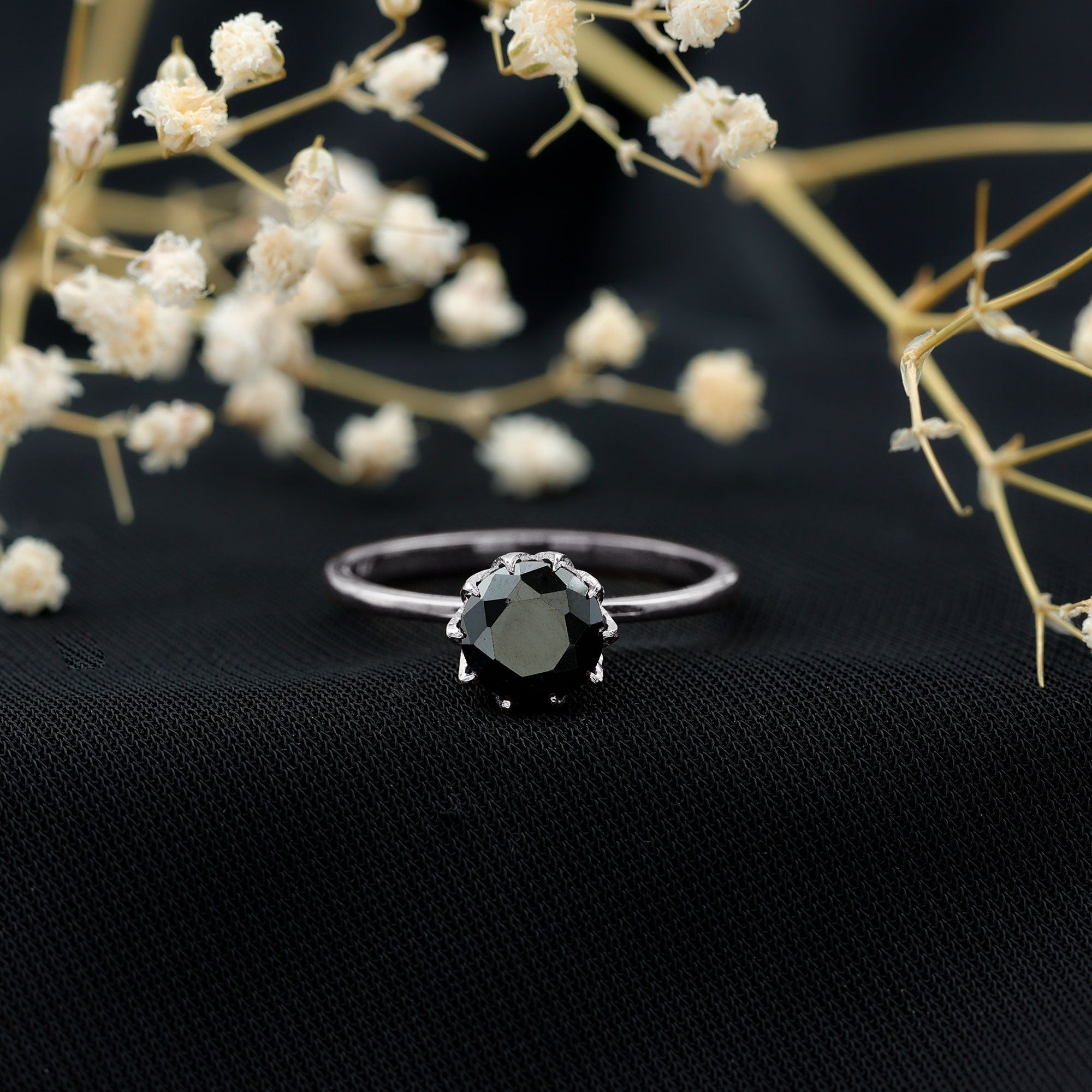 Natural 2.68 Carat Black Spinel Solitaire Engagement Ring AAA - Rosec Jewels