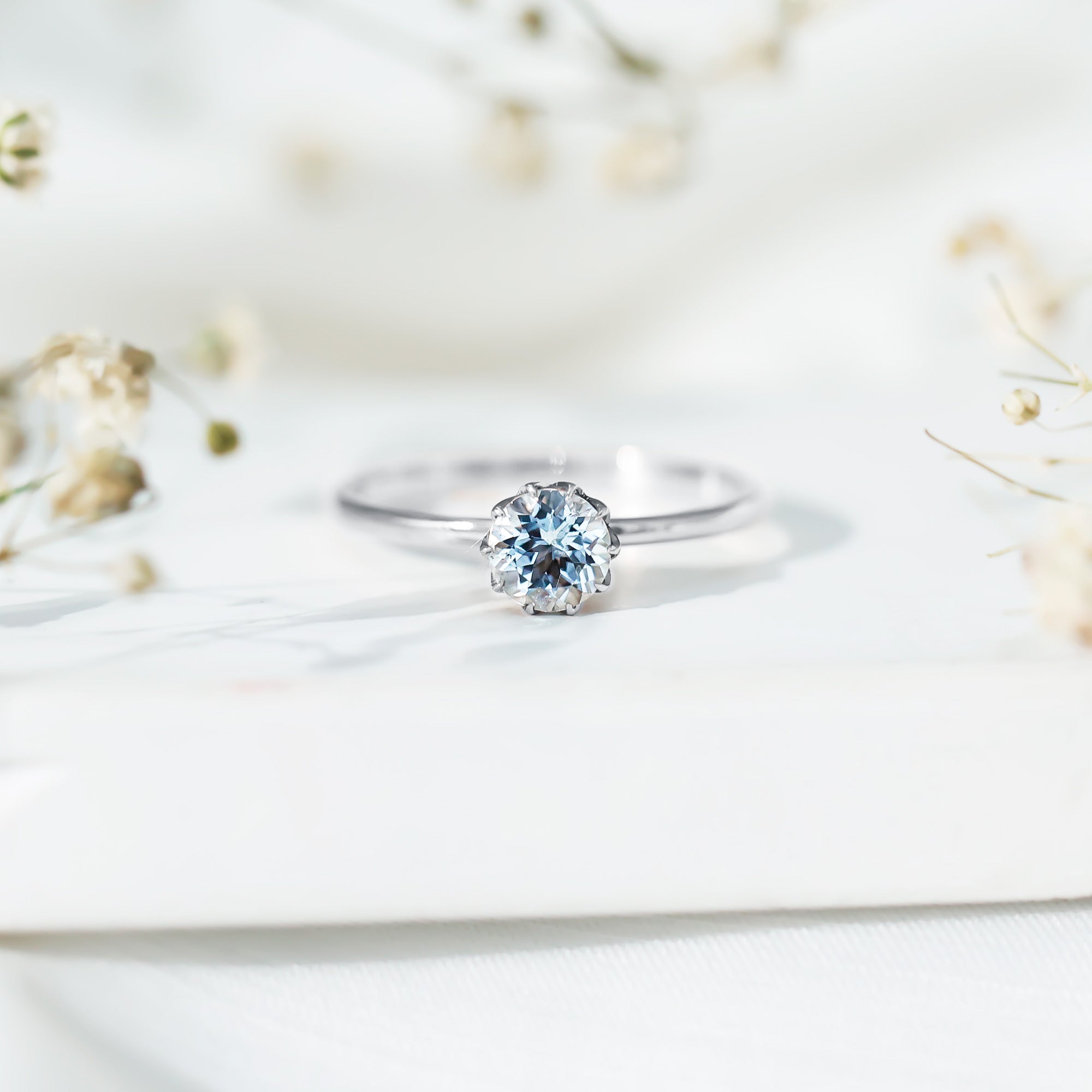 6MM Round Cut Aquamarine Solitaire Engagement Ring AAA - Rosec Jewels