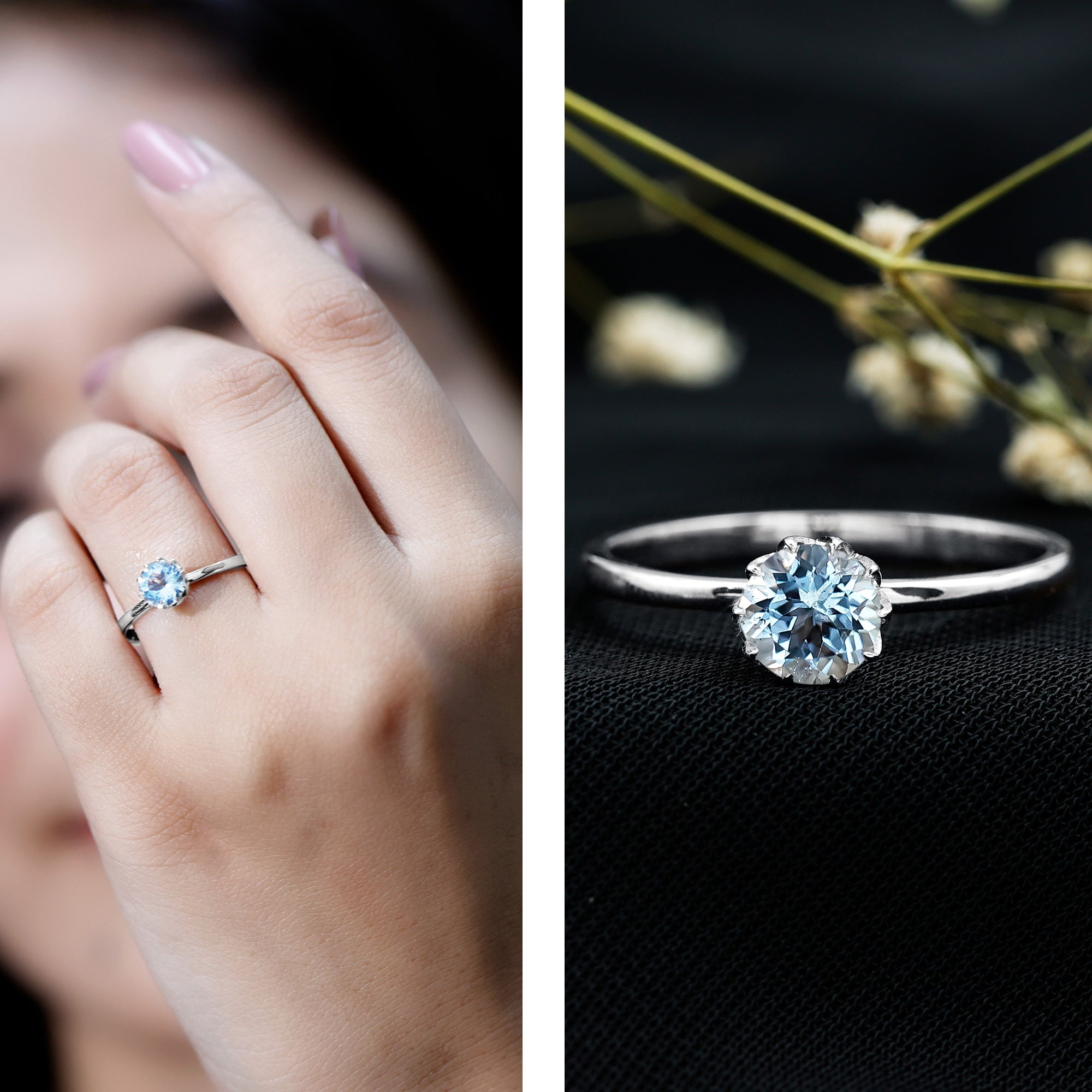 6MM Round Cut Aquamarine Solitaire Engagement Ring AAA - Rosec Jewels
