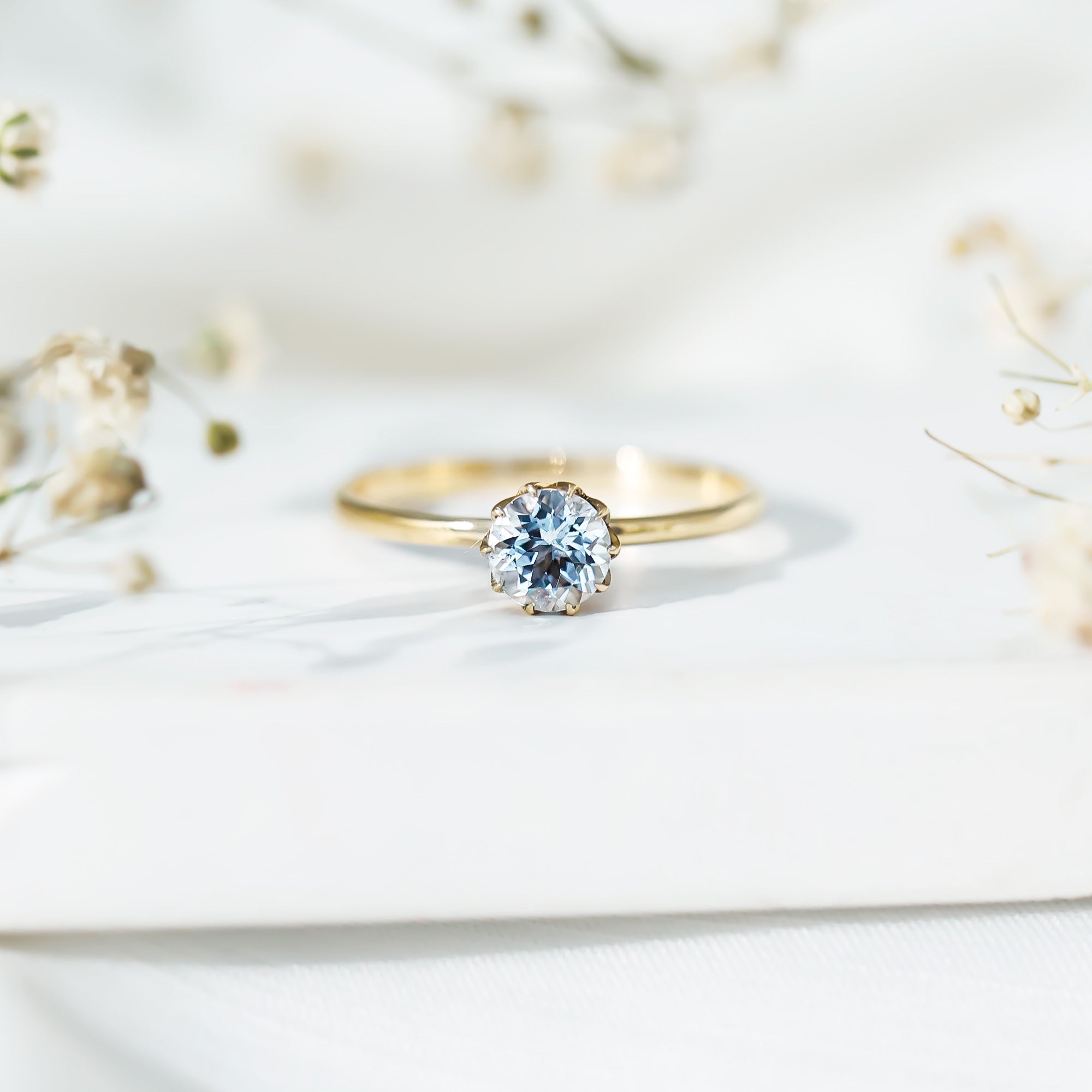 6MM Round Cut Aquamarine Solitaire Engagement Ring AAA - Rosec Jewels
