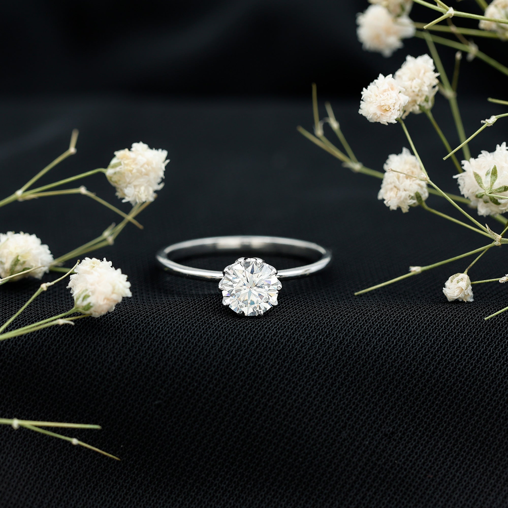 1 CT Moissanite Solitaire Ring in Lotus Basket Setting D-VS1 - Rosec Jewels
