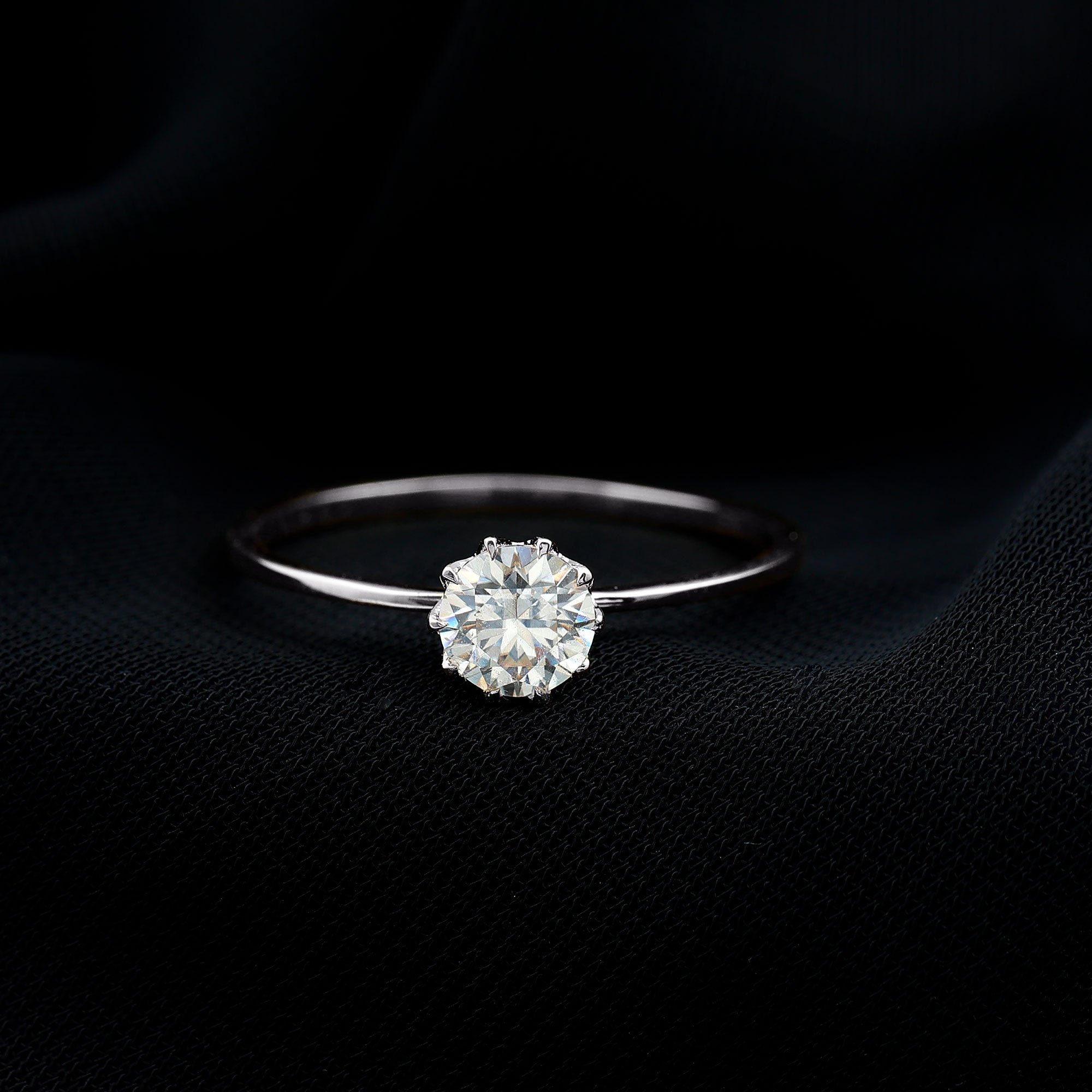 1 CT Moissanite Solitaire Ring in Lotus Basket Setting D-VS1 - Rosec Jewels