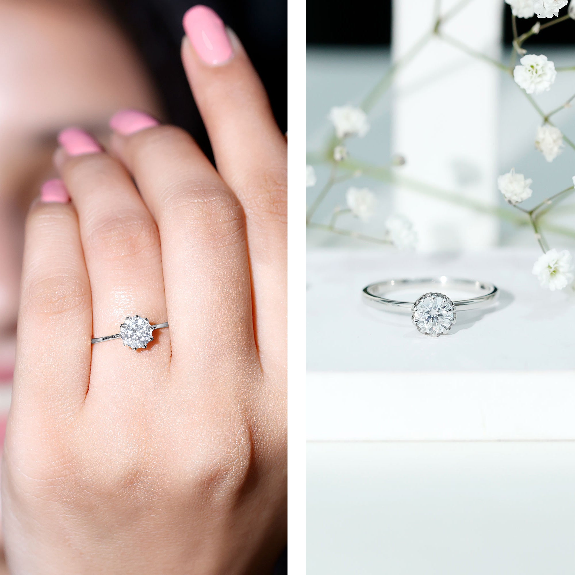 1 CT Moissanite Solitaire Ring in Lotus Basket Setting D-VS1 - Rosec Jewels